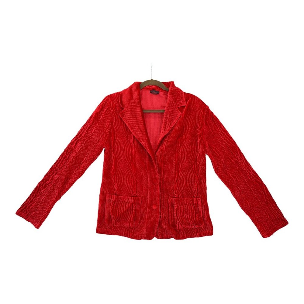 Sara Isabella Cocktail Blazer Women Small Red‎ Crushed Velvet Cardigan